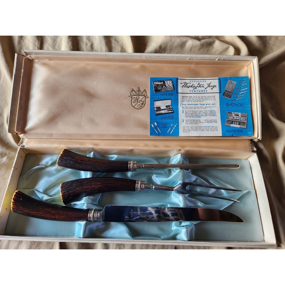 NOS Vintage Washington Forge 3 Pc Carving Set Sheffield England Original Box